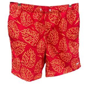 Speedo size L leaf print red orange swim trunks